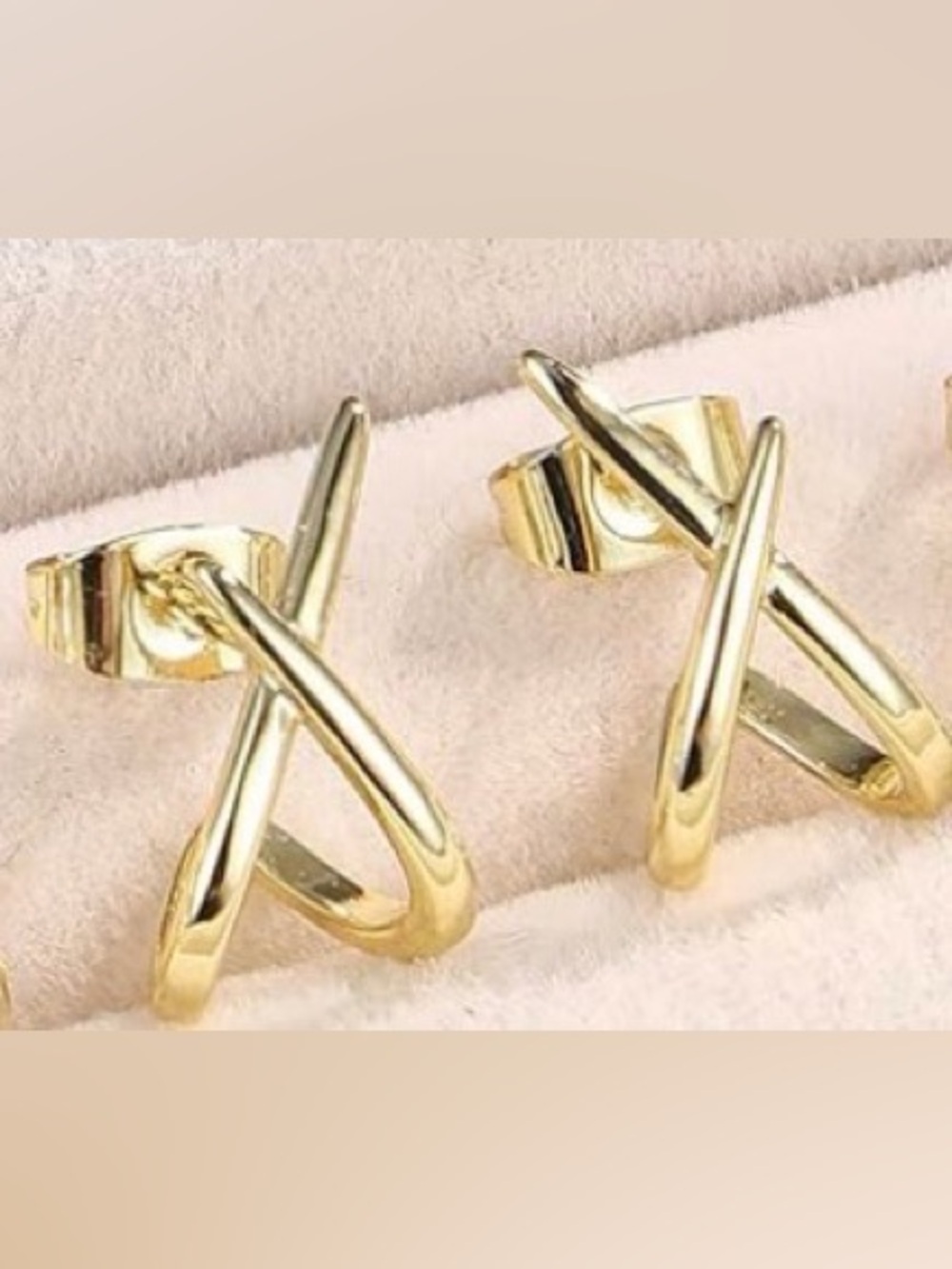 #215 9mm Gold Plated Crisscross X Stud Earrings - Picture 4 of 9
